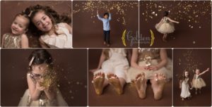 children with glitter in photo studio near Chicago