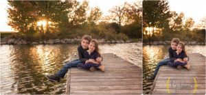 brother and sister sitting together on a dock at sunset in Barrignton IL