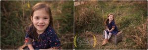 girl seated on a box in the grass in Chicago IL