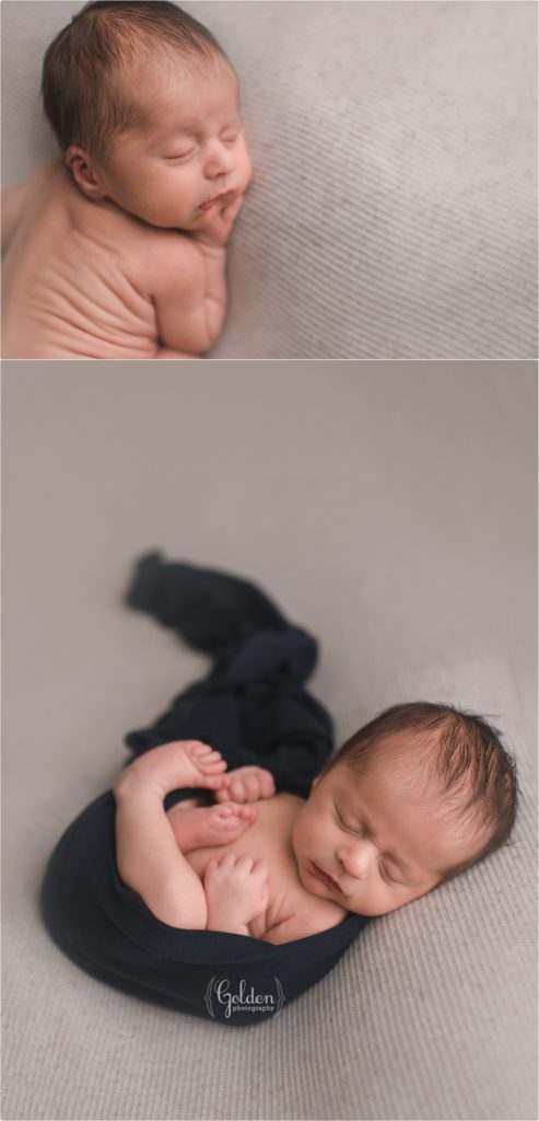 baby boy in newborn photography studio outside Chicago IL