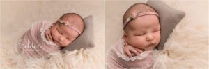 swaddled baby girl on blanket