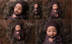 baby wrapped on fuzzy blanket in Lake County studio