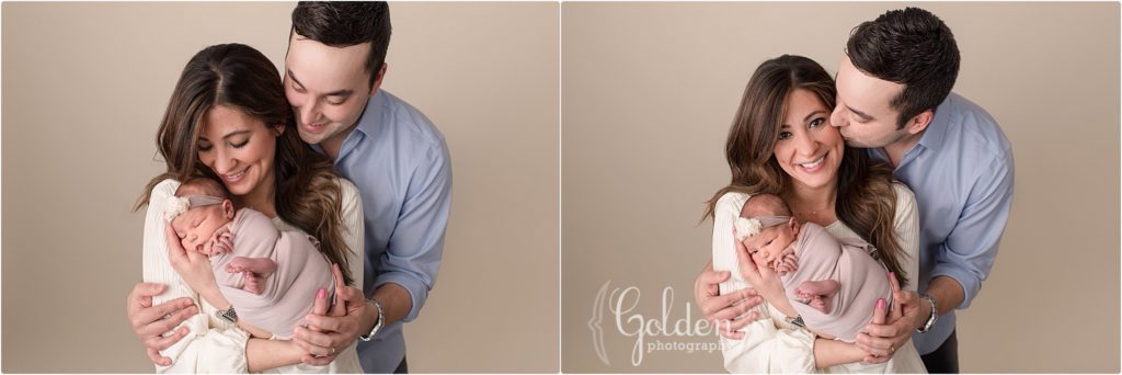 family of three holding baby girl in Lake Zurich IL studio