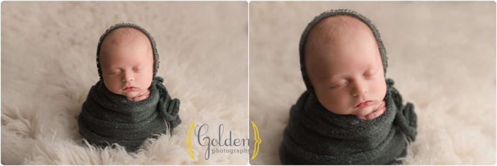 baby swaddled in photo studio near Arlington Heights IL