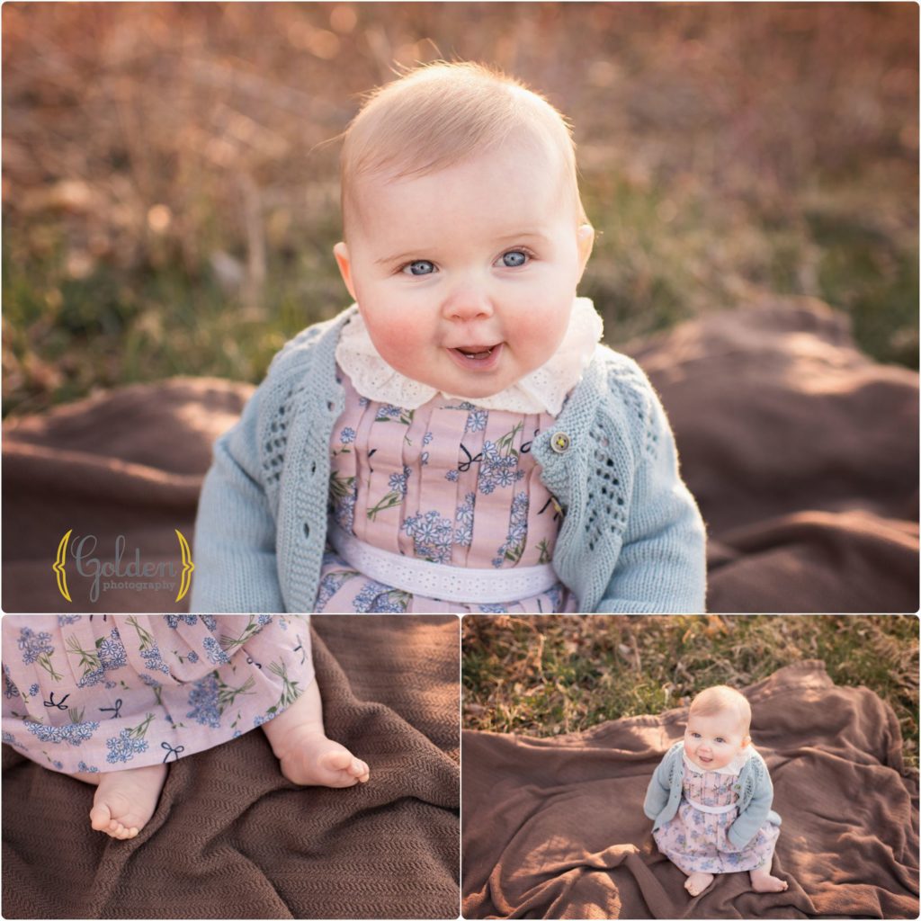6 month old girl sitting outside on blanket Lake County IL