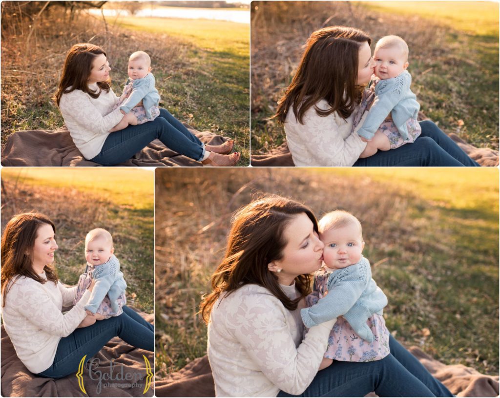 mother holding baby outside Chicago IL