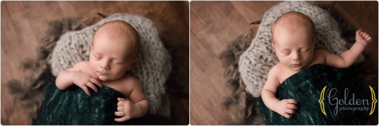 naturally posed newborn asleep in photo studio near Arlington Heights IL