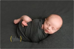 swaddled baby boy in photo studio near Arlington Heights IL