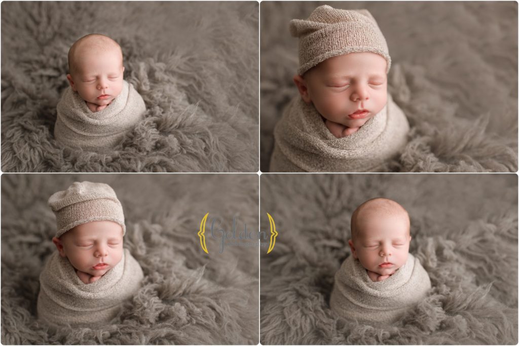 newborn baby boy wrapped up in Lake County IL photo studio