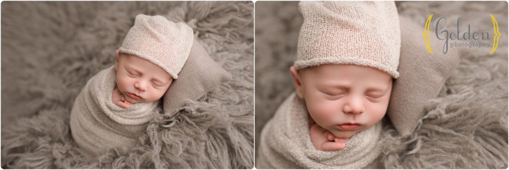 newborn asleep and posed in best newborn photo studio Chicago IL