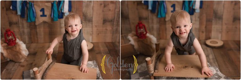 little boy getting 1st photos taken in photography studio in Chicago IL suburbs