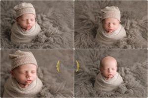 baby boy wrapped up in Chicago newborn photography studio