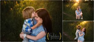 outdoor photos of mom cuddling son in preserve in Lake County IL