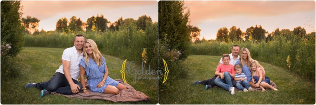 mom and dad pose with children outdoors for family photos near Highland Park IL
