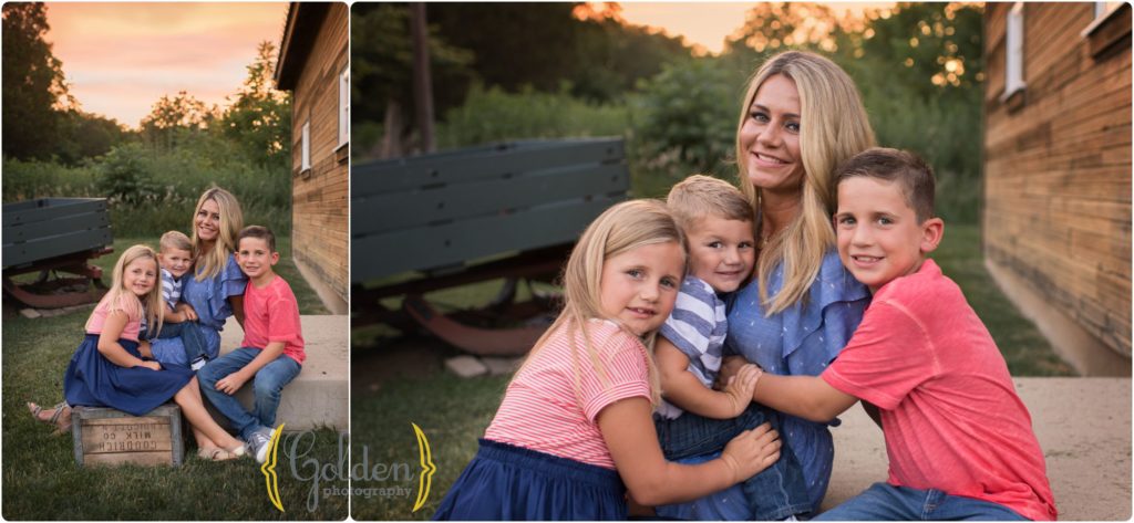 children cuddle with mom for family photos in Lake County IL