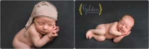 sleeping newborn wearing hat in photo studio near Chicago