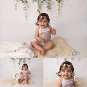 baby girl 1 year photos in photography studio near Barrington IL