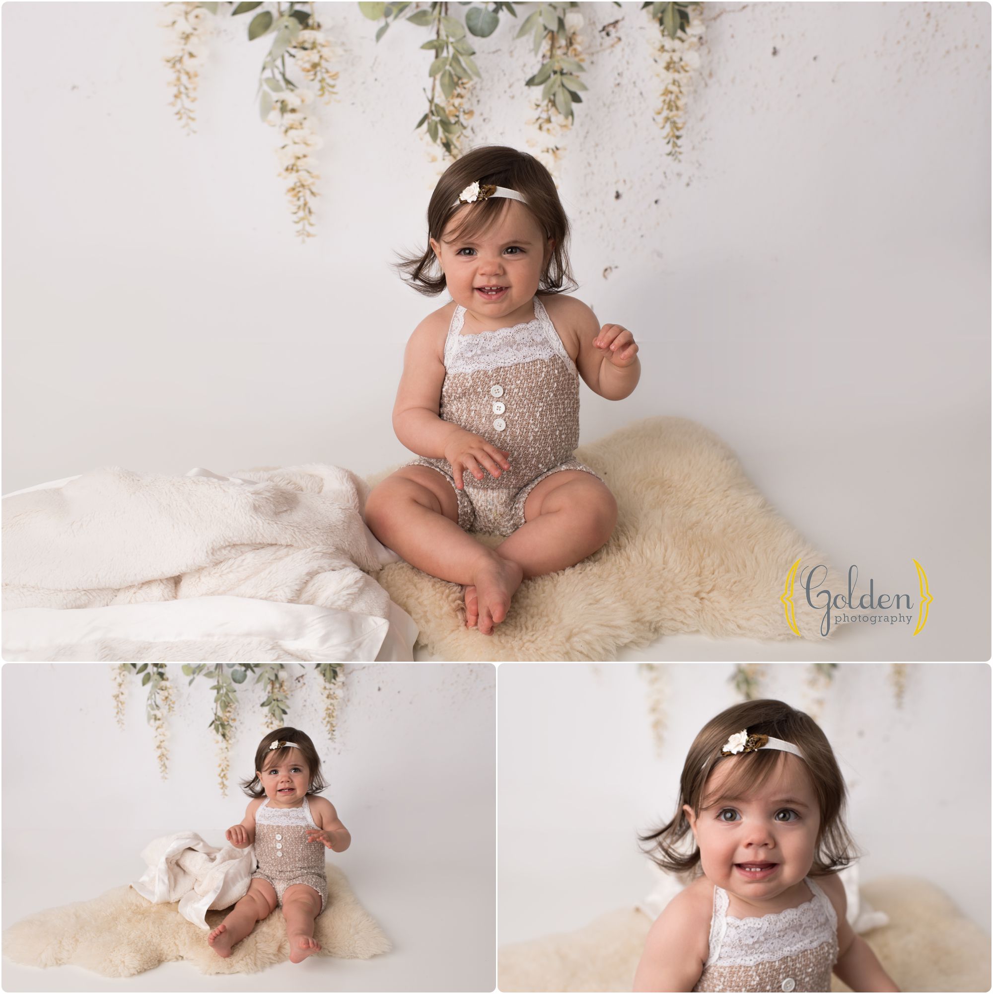baby girl 1 year photos in photography studio near Barrington IL
