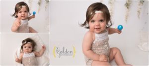 child in photo studio for 1st year photos