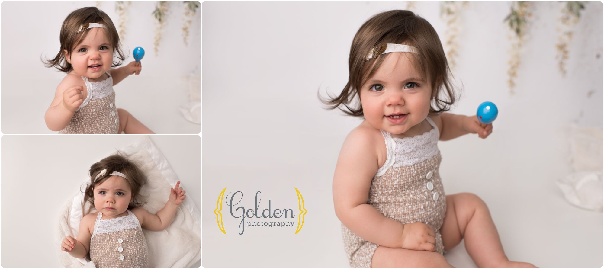 child in photo studio for 1st year photos