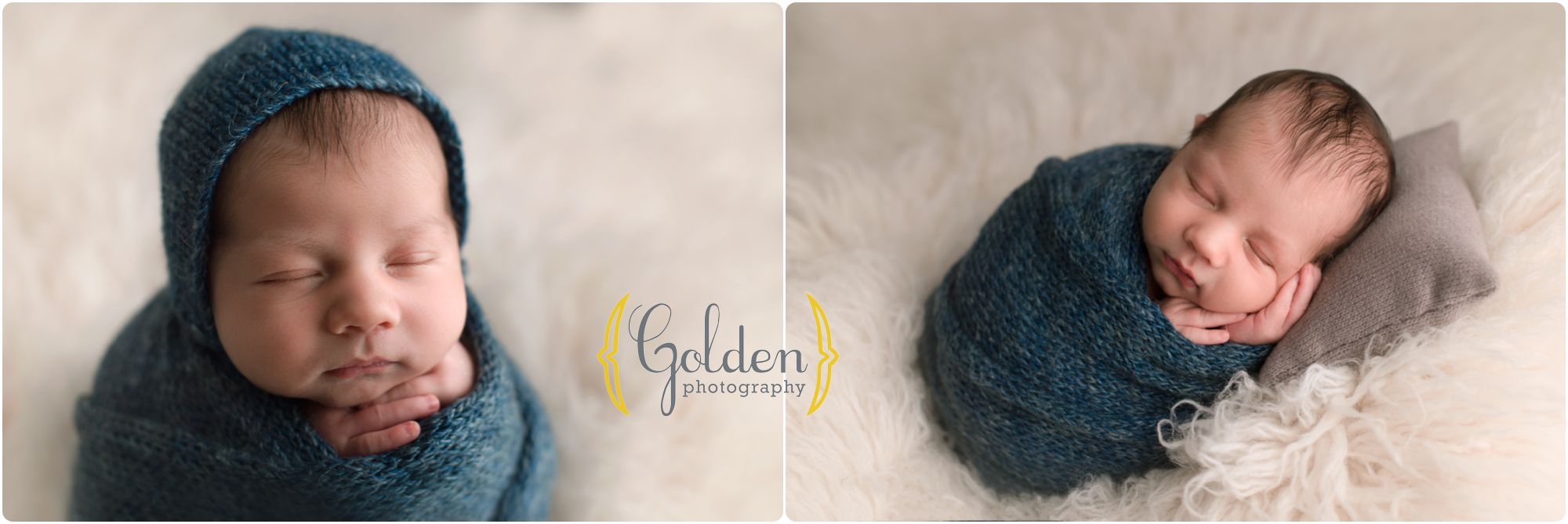 newborn boy on fuzzy rug in best photo studio Chicago