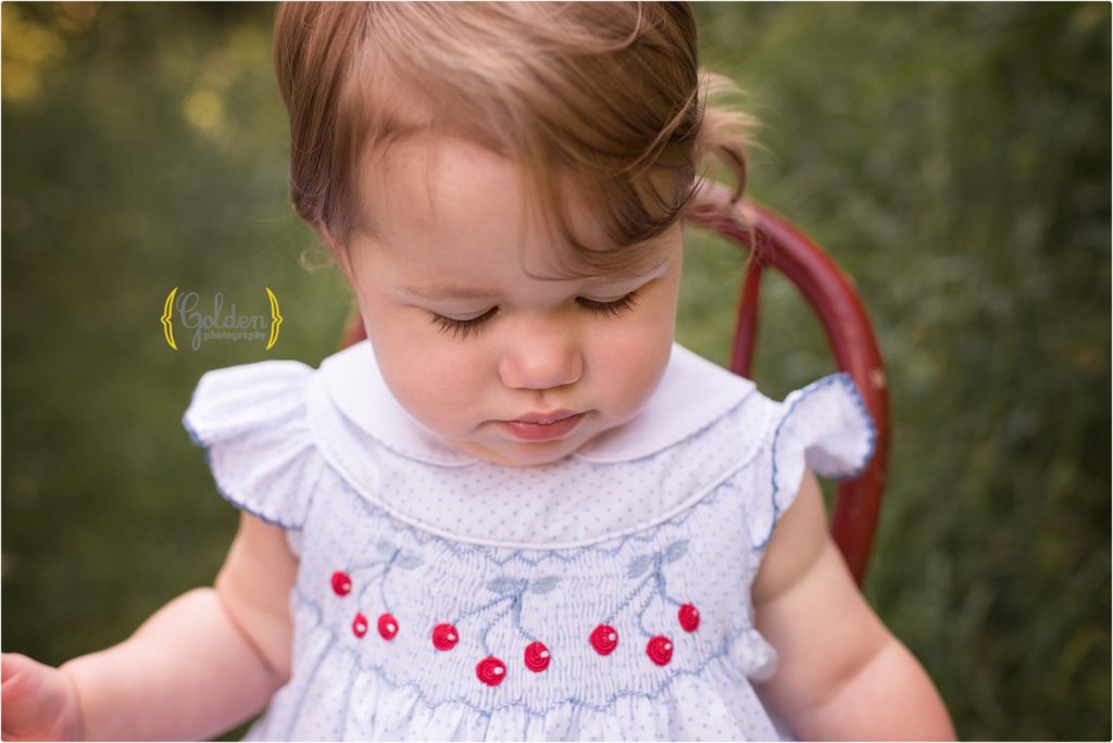 one year old photographed in chair in Deer Park IL