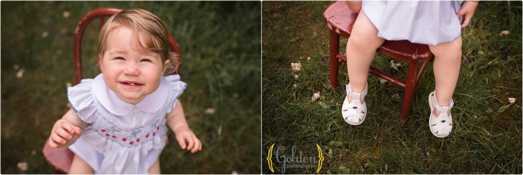 one year old being photographed outdoors in Libertyville