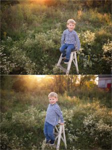 boy sitting outdoors at sunset near Barrington IL for family photos
