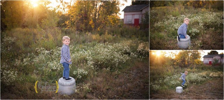 boy playing outdoors for family photos Barrington IL