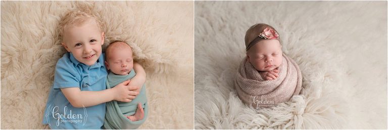 siblings and baby girl with best newborn photographer Chicago