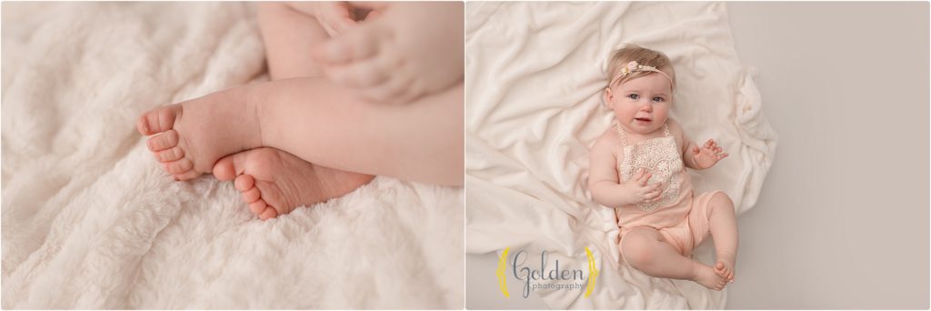 child in studio for 1st birthday photos wit best child photographer outside Chicago IL
