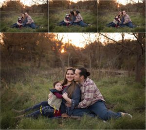 family of three outdoors for fall photos in Mundelein IL
