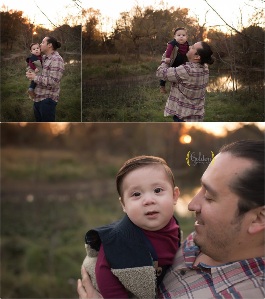 dad with son for outdoor family photos at sunset in Mundelein IL