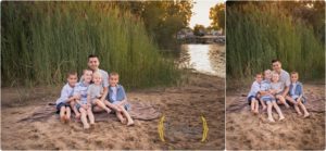 boys with their dad in a beach for family photos in Lake Zurich IL