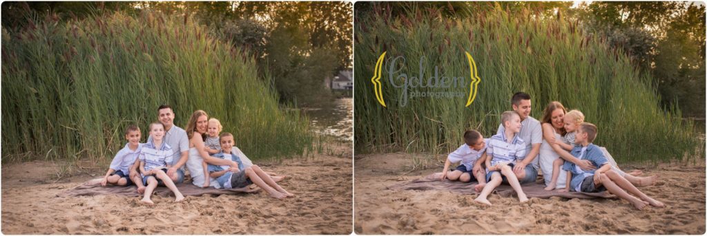family of six on a beach for photos near Palatine IL