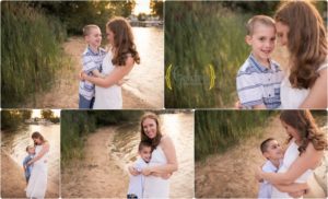 mom cuddling with her sons on a beach during outdoor family photos Palatine IL