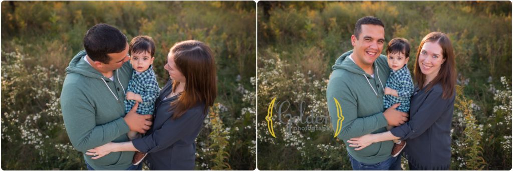 parents holding 1 year old during family photos in Barrington IL