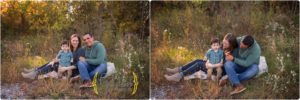 family of three seated outdoors at sunset for outdoor family photos near Barrington