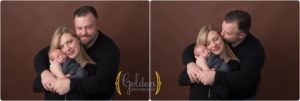 family of three posing with newborn baby boy in Lake Zurich Illinois photo studio