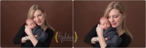 mom holding newborn baby in Barrington Illinois photography studio