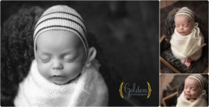baby boy wrapped in newborn photography studio in Barrington Illinois