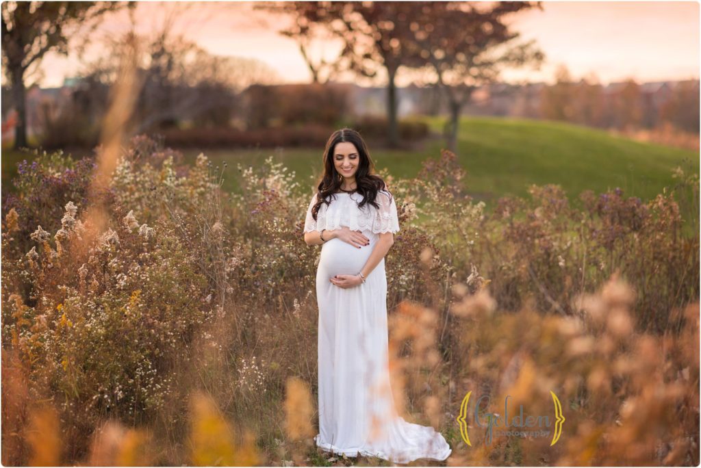 pregnant mom posing for outdoor photos in a park near the North Shore of Chicago IL