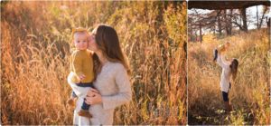 mom kidding daughter for family photography session outdoors in Lake County IL