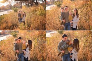 family of four at sunset for family photos in Lake County IL