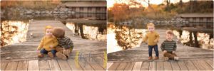 brother and sister in docks near water for outdoor photos in Lake County IL