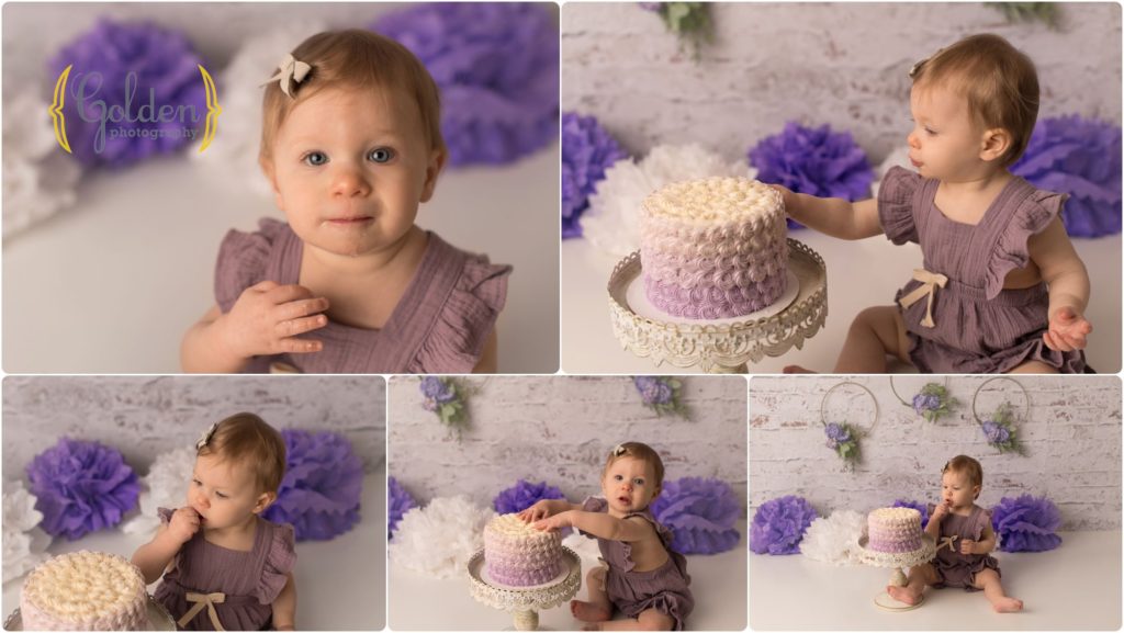 girl eating cake for cake smash photos near Barrington IL