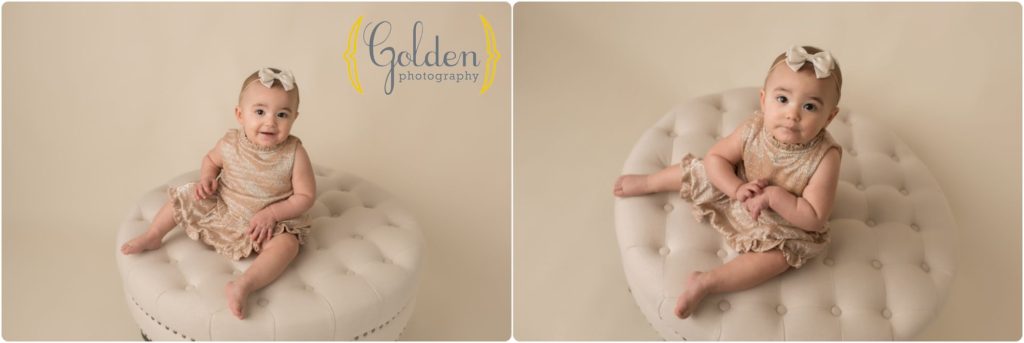 1 year old girl sitting in Lake County IL photo studio