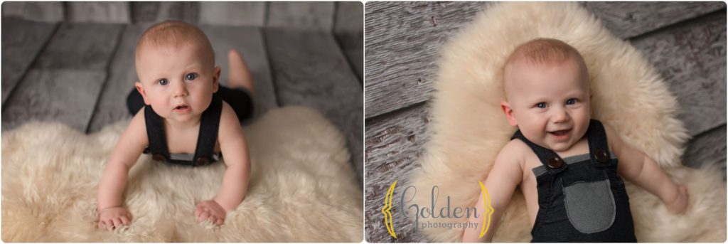 6 month old smiling for milestone photos