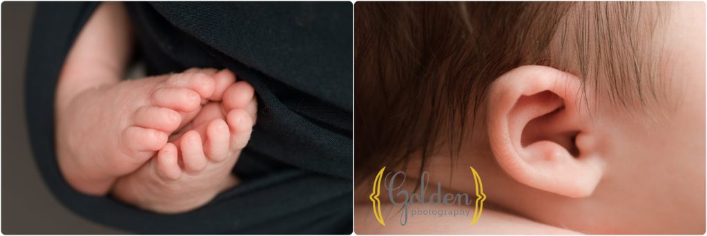 detail photo of newborn toes and ears
