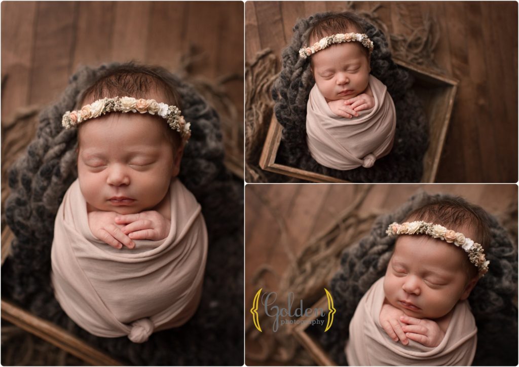baby girl swaddled in Lake County photo studio